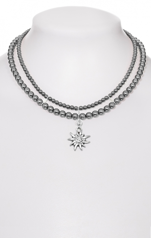 Perlenkette 2-reihig 006-9197 mit Edelweis anthrazit