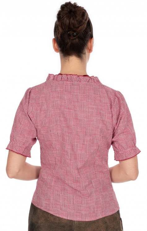 Trachtenbluse Damen Kurzarm - Karierte Oktoberfest Bluse Mit Spitze