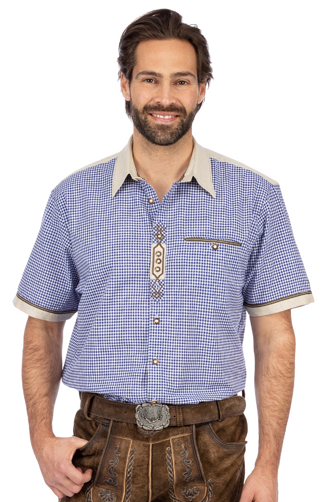 Tiroler overhemd korte mouwen DOMINIC blauw von OS-Trachten