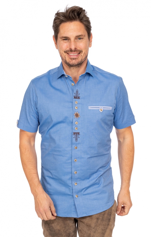 Tiroler overhemden 1/2 421000-4124-42 middelblauww (Slim Fit)