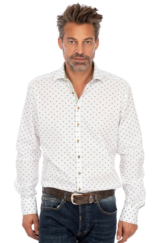 German traditional shirt SONNBLICK white green (Slim Fit)
