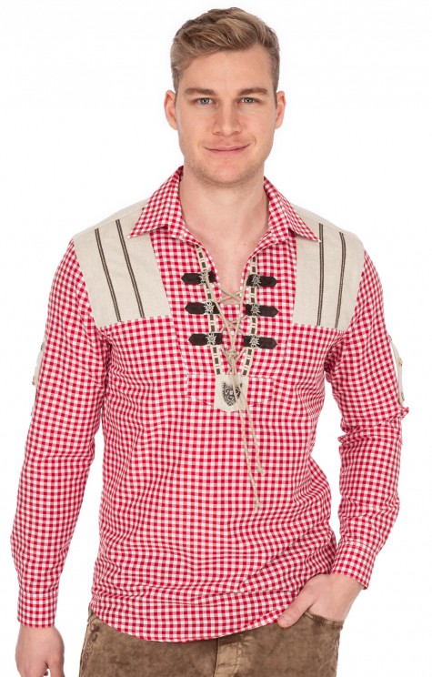 Trachtenhemd für Trachten Lederhosen mit Verzierung Trachtenmode weiß