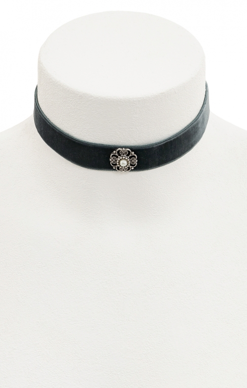 Collier Samt mit Zierteil und Perle