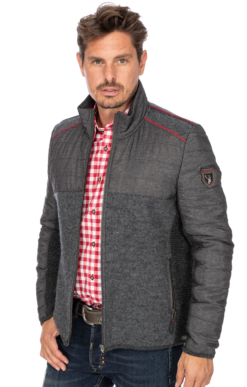 weitere Bilder von German traditional jacket MONTREAL medium gray red
