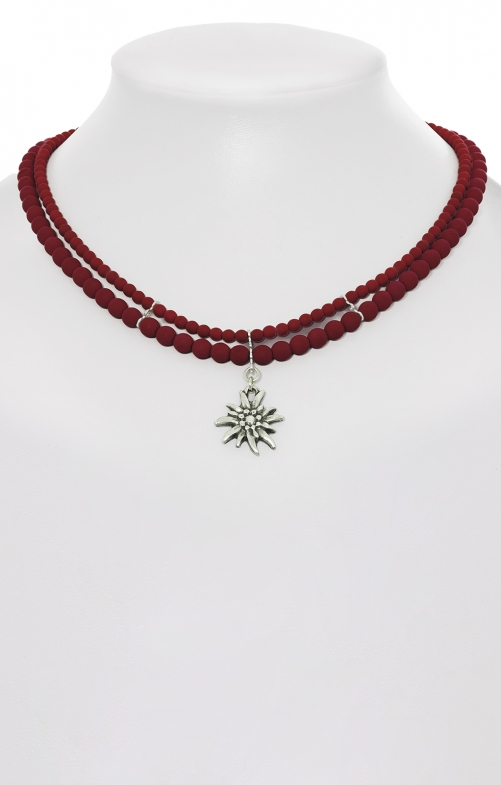 Necklace 2 rows with Edelweiss SCH008-7185 bordeaux