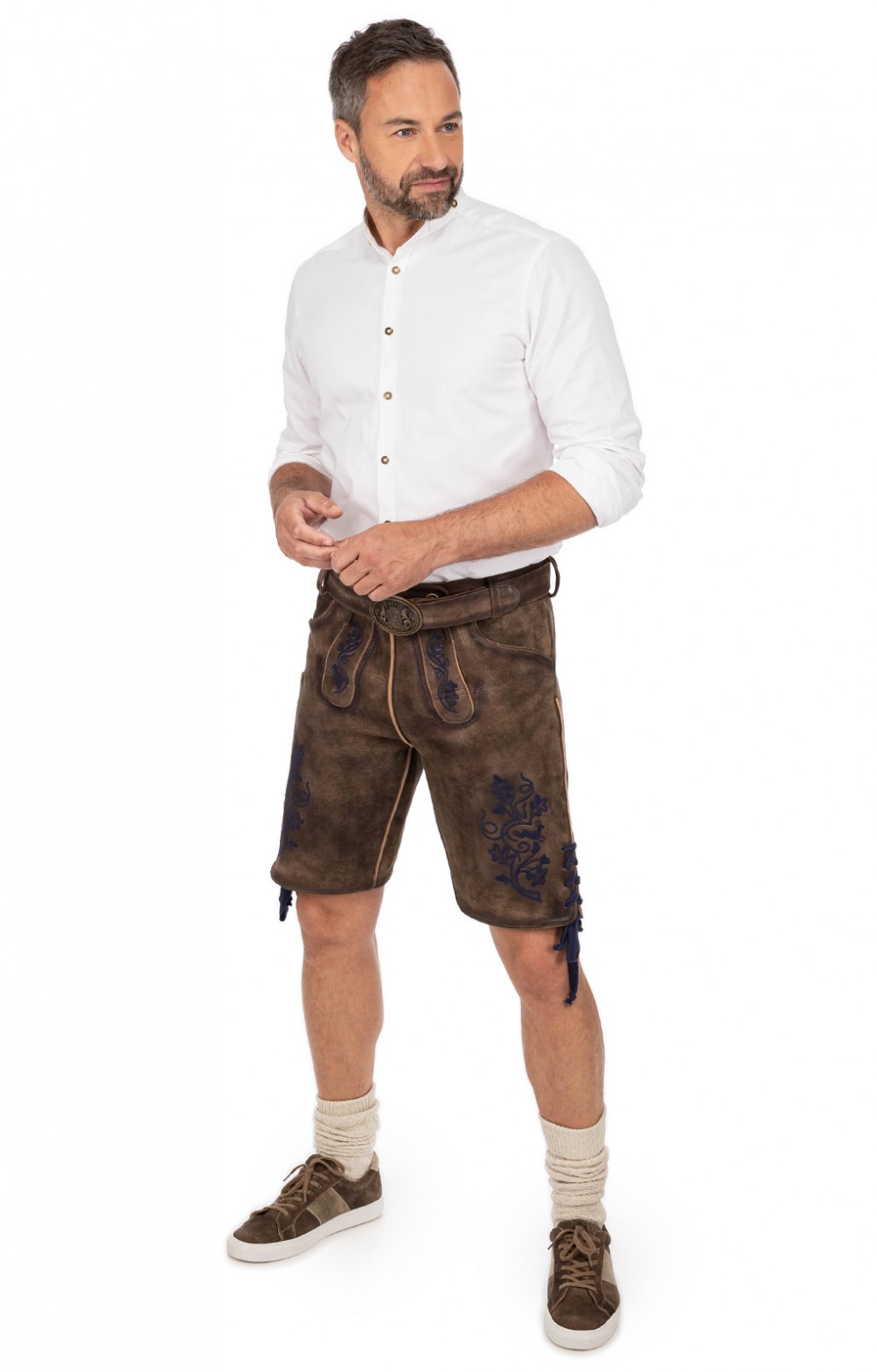 Maddox Lederhose kurz mit Gürtel UTZ blau