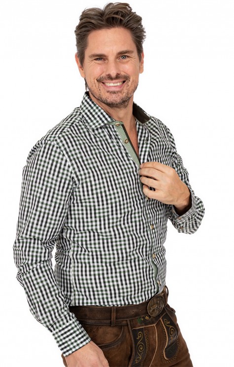 LUYANA Trachten - Camicia da uomo a maniche lunghe bavarese, a quadri